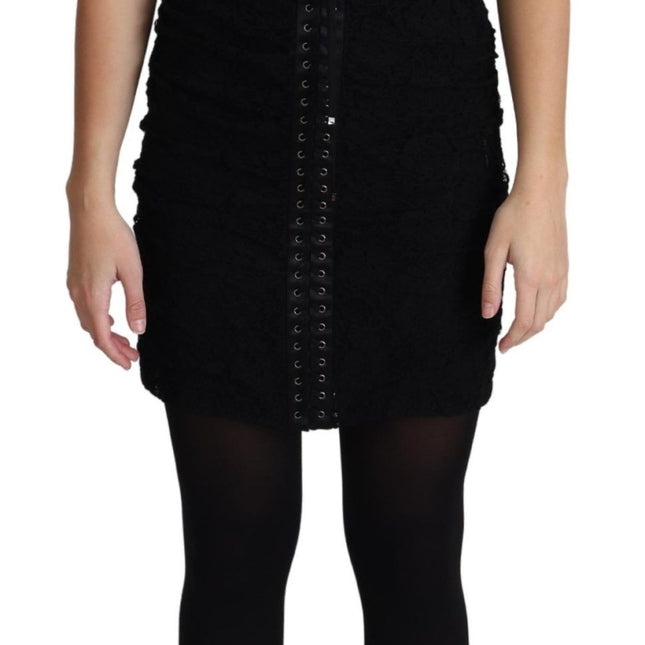 Dolce & Gabbana Black Lace Up Floral Corset Bustier Mini Dress