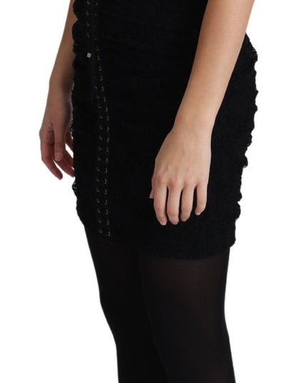 Dolce & Gabbana Black Lace Up Floral Corset Bustier Mini Dress