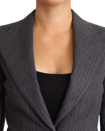Dolce & Gabbana Gray Single Breasted Fitted Blazer Wool Jacket