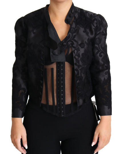 Dolce & Gabbana Black Lace Sheer Corset Organza Silk Jacket