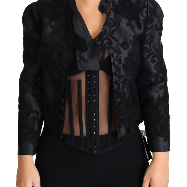 Dolce & Gabbana Black Lace Sheer Corset Organza Silk Jacket