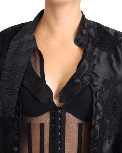 Dolce & Gabbana Black Lace Sheer Corset Organza Silk Jacket