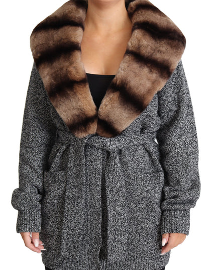 Dolce & Gabbana Gray Cardigan Fur Coat Cashmere Jacket