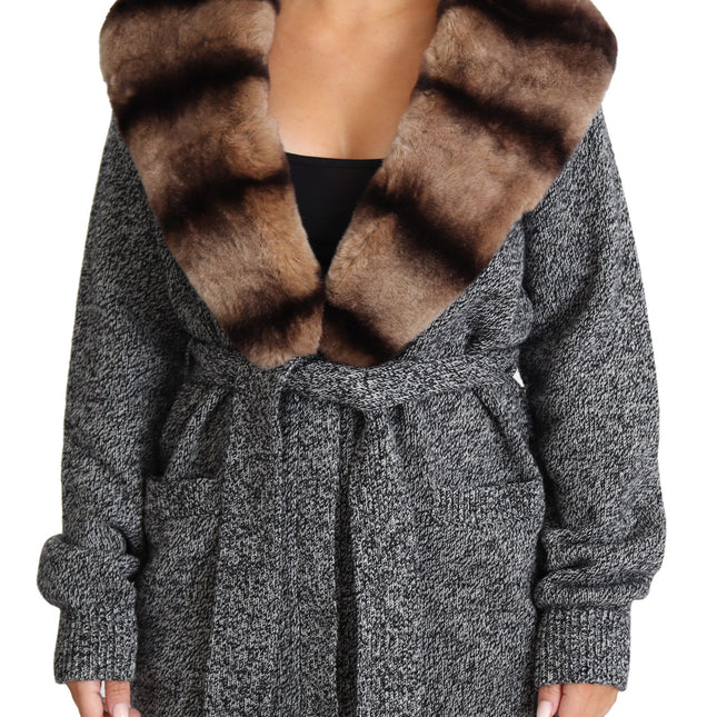 Dolce & Gabbana Gray Cardigan Fur Coat Cashmere Jacket