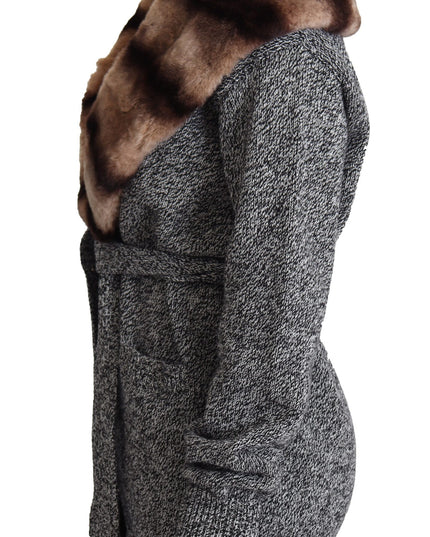 Dolce & Gabbana Gray Cardigan Fur Coat Cashmere Jacket