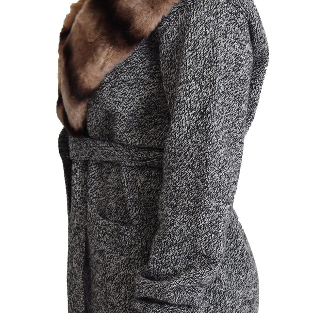 Dolce & Gabbana Gray Cardigan Fur Coat Cashmere Jacket