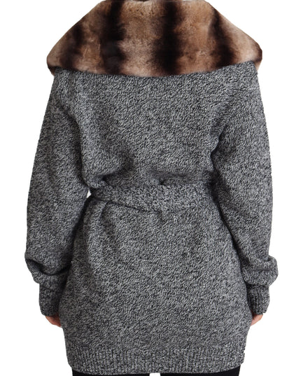 Dolce & Gabbana Gray Cardigan Fur Coat Cashmere Jacket
