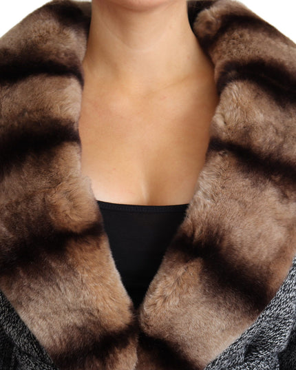 Dolce & Gabbana Gray Cardigan Fur Coat Cashmere Jacket