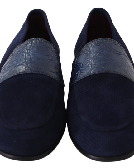 Dolce & Gabbana Blue Suede Caiman Loafers Slippers Shoes