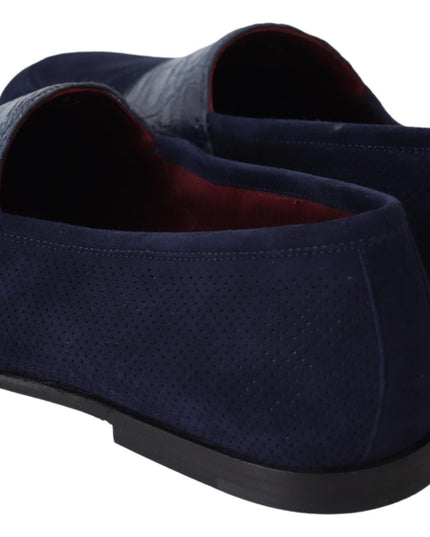 Dolce & Gabbana Blue Suede Caiman Loafers Slippers Shoes