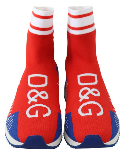 Dolce & Gabbana Blue Red Sorrento Logo Sneakers Socks Shoes