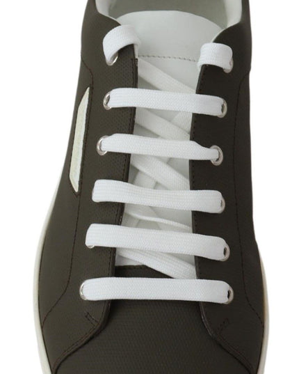 Dolce & Gabbana White Green Leather Low Top Sneakers Shoes