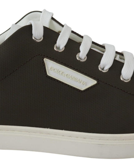 Dolce & Gabbana White Green Leather Low Top Sneakers Shoes