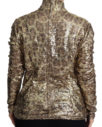 Dolce & Gabbana Brown Leopard Fit Turtleneck Sequin Sweater