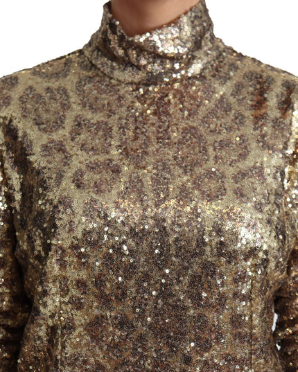 Dolce & Gabbana Brown Leopard Fit Turtleneck Sequin Sweater