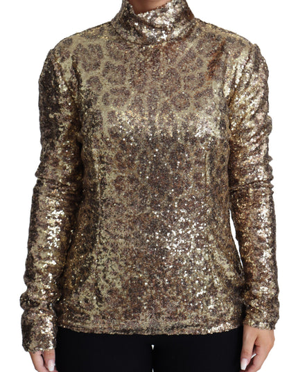 Dolce & Gabbana Brown Leopard Fit Turtleneck Sequin Sweater