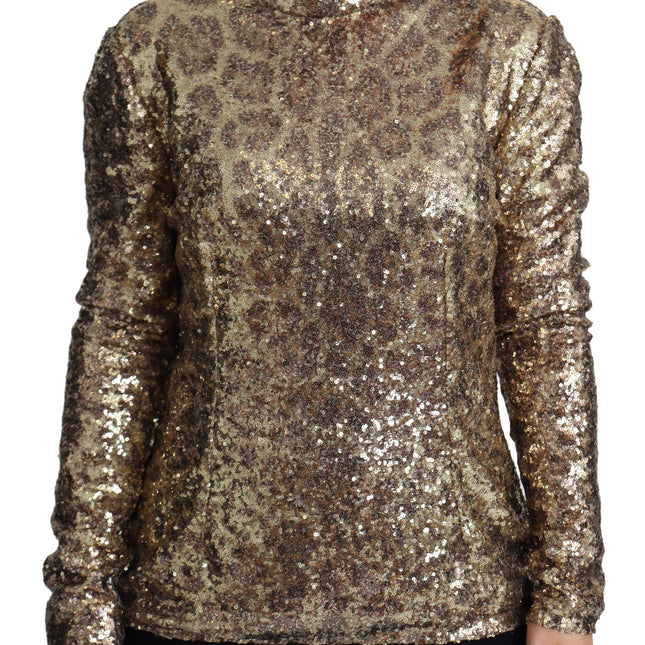 Dolce & Gabbana Brown Leopard Fit Turtleneck Sequin Sweater