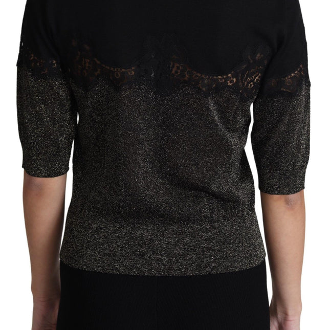 Dolce & Gabbana Black Shiny Lurex Lace Insert Pullover Top