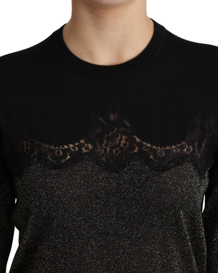 Dolce & Gabbana Black Shiny Lurex Lace Insert Pullover Top