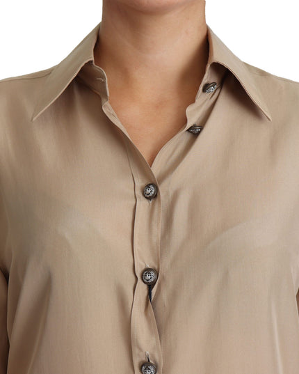 Dolce & Gabbana Beige Silk Shirt Decorative Buttons Top