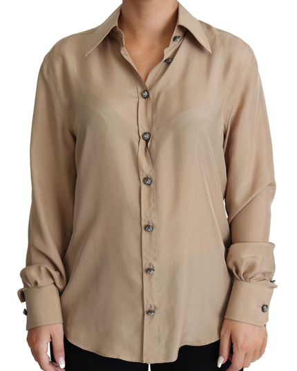 Dolce & Gabbana Beige Silk Shirt Decorative Buttons Top
