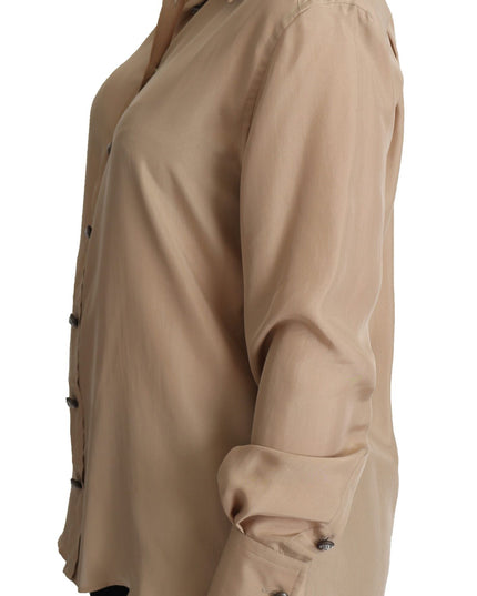 Dolce & Gabbana Beige Silk Shirt Decorative Buttons Top