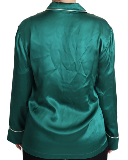 Dolce & Gabbana Green Pyjama Blouse Silk Lounge Sleepwear Top