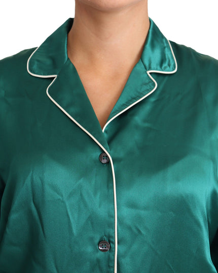 Dolce & Gabbana Green Pyjama Blouse Silk Lounge Sleepwear Top