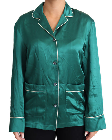Dolce & Gabbana Green Pyjama Blouse Silk Lounge Sleepwear Top