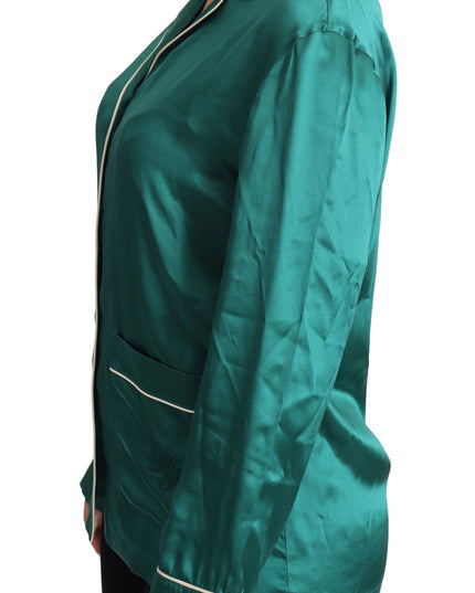 Dolce & Gabbana Green Pyjama Blouse Silk Lounge Sleepwear Top