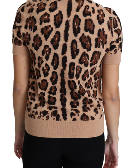Dolce & Gabbana Beige Leopard Print Virgin Wool Turtleneck Top