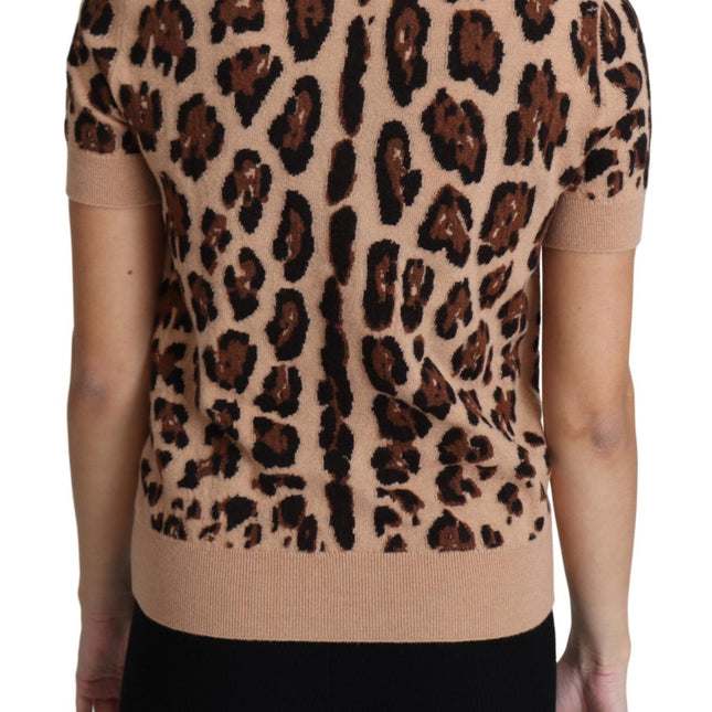 Dolce & Gabbana Beige Leopard Print Virgin Wool Turtleneck Top