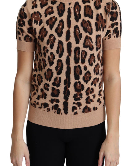Dolce & Gabbana Beige Leopard Print Virgin Wool Turtleneck Top