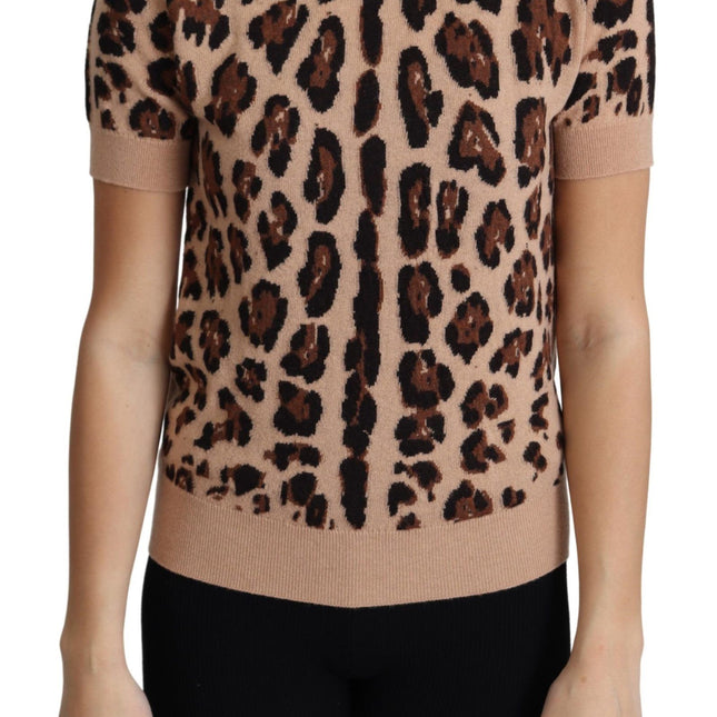 Dolce & Gabbana Beige Leopard Print Virgin Wool Turtleneck Top