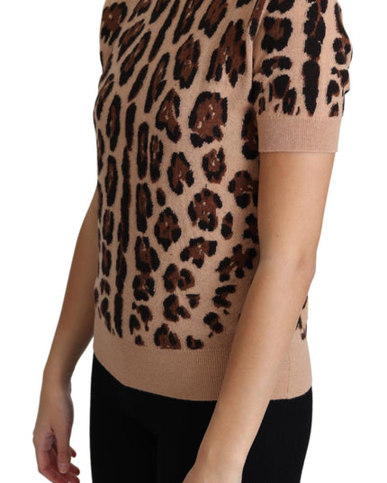 Dolce & Gabbana Beige Leopard Print Virgin Wool Turtleneck Top