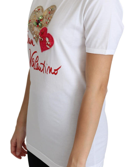 Dolce & Gabbana White San Valentino Heart Crystals T-shirt Top