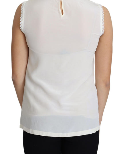 Dolce & Gabbana White Blouse Silk Lace Trimmed Sleeveless Top