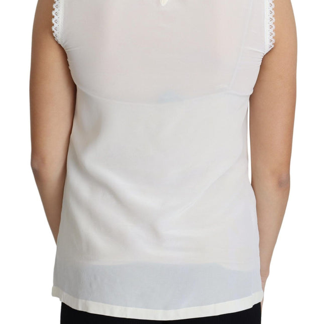 Dolce & Gabbana White Blouse Silk Lace Trimmed Sleeveless Top