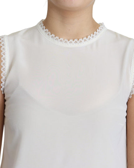 Dolce & Gabbana White Blouse Silk Lace Trimmed Sleeveless Top
