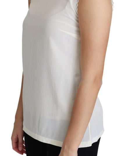 Dolce & Gabbana White Blouse Silk Lace Trimmed Sleeveless Top