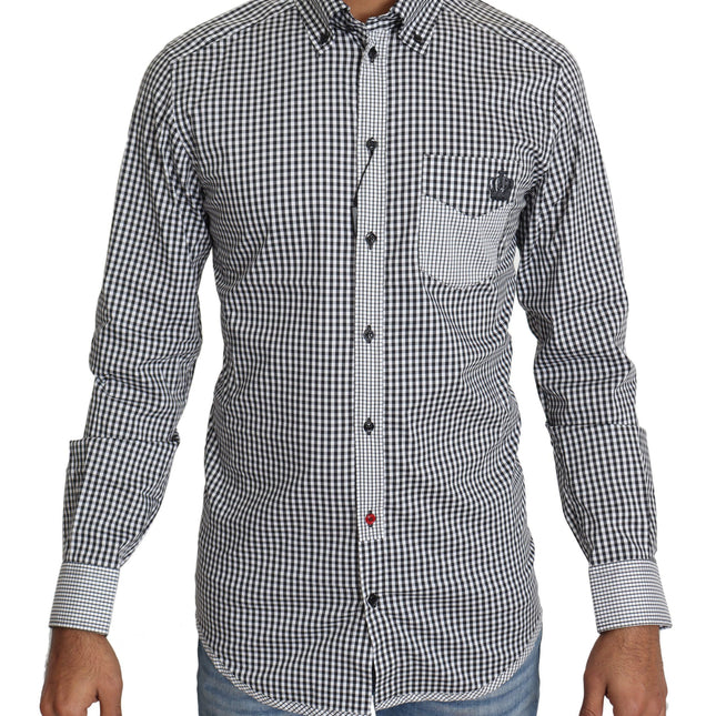 Dolce & Gabbana Black White Checkered Casual Shirt