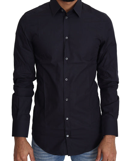 Dolce & Gabbana Navy Blue Cotton Formal Dress Shirt