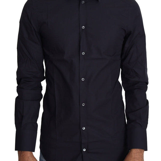 Dolce & Gabbana Navy Blue Cotton Formal Dress Shirt