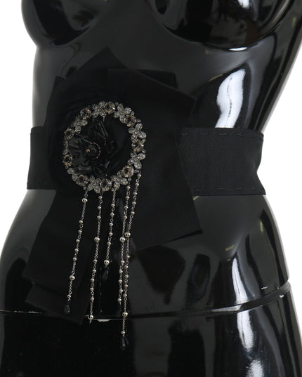 Dolce & Gabbana Black Crystal Brooch Wide Wai SATORIA Belt
