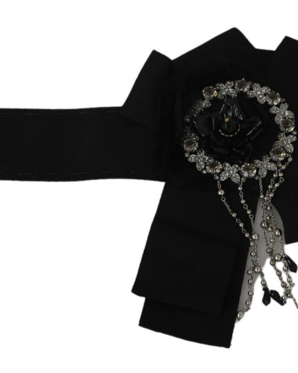 Dolce & Gabbana Black Crystal Brooch Wide Wai SATORIA Belt