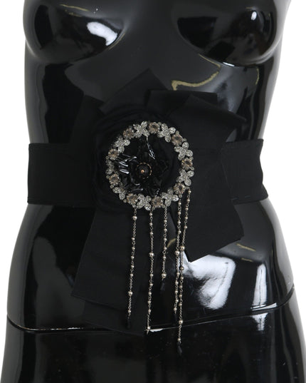 Dolce & Gabbana Black Crystal Brooch Wide Wai SATORIA Belt