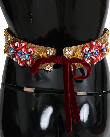 Dolce & Gabbana Embellished Floral Crystal Wide Waist Golden Belt