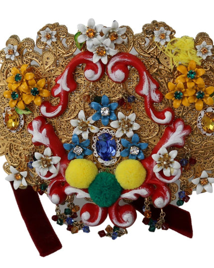 Dolce & Gabbana Embellished Floral Crystal Wide Waist Golden Belt