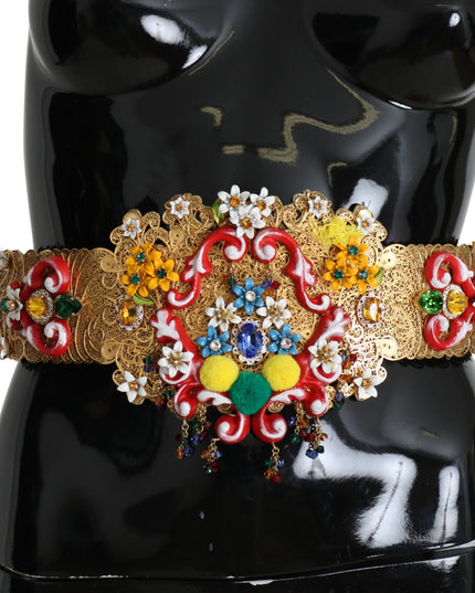 Dolce & Gabbana Embellished Floral Crystal Wide Waist Golden Belt