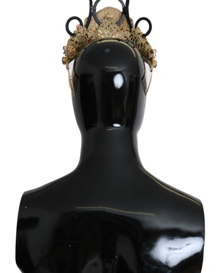Dolce & Gabbana Gold Brass Floral Crystals LED Lights Crown Tiara Diadem